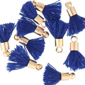 10mm Royal Blue Fabric Tassel with Gold Cap (10 Pieces)