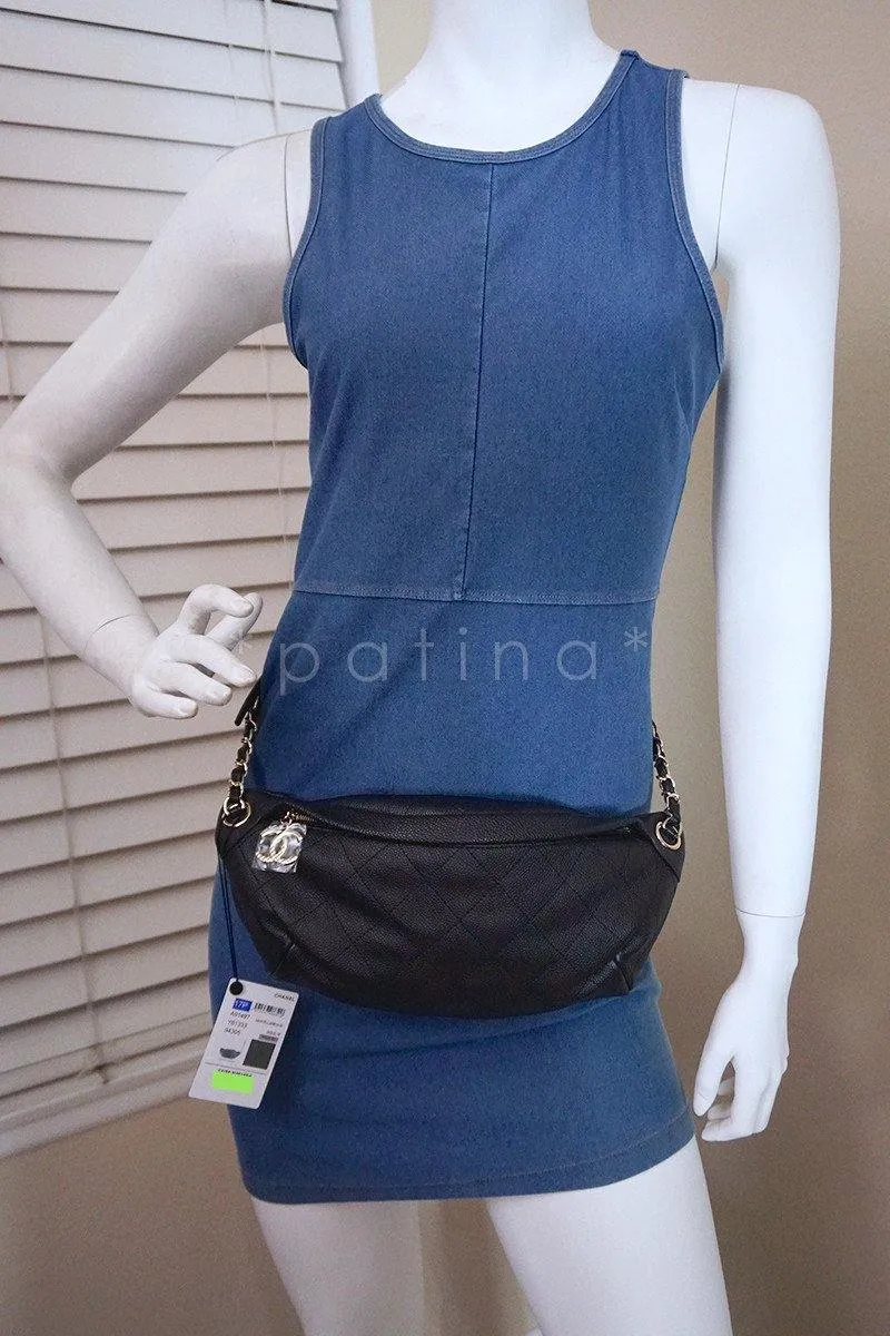 17P NWT Chanel Black Caviar Soft Quilted Classic Fanny Pack Bag