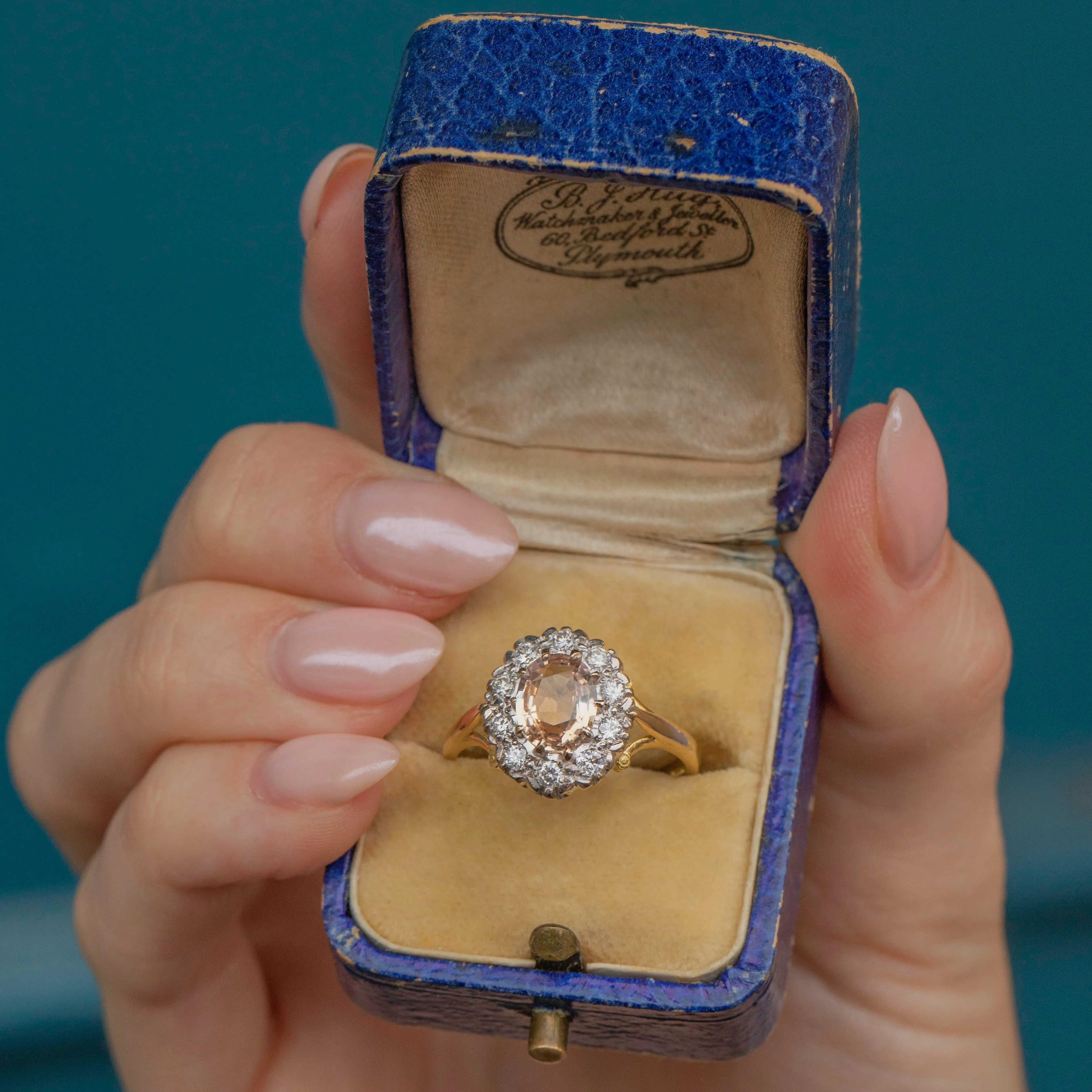 18ct Gold Padparadscha Sapphire Diamond Cluster Ring, 2.10ct Sapphire, 0.30ct Diamonds