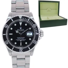 2000 Rolex Submariner Date 16610 Steel Black Dial 40mm Oyster Dive Watch Box