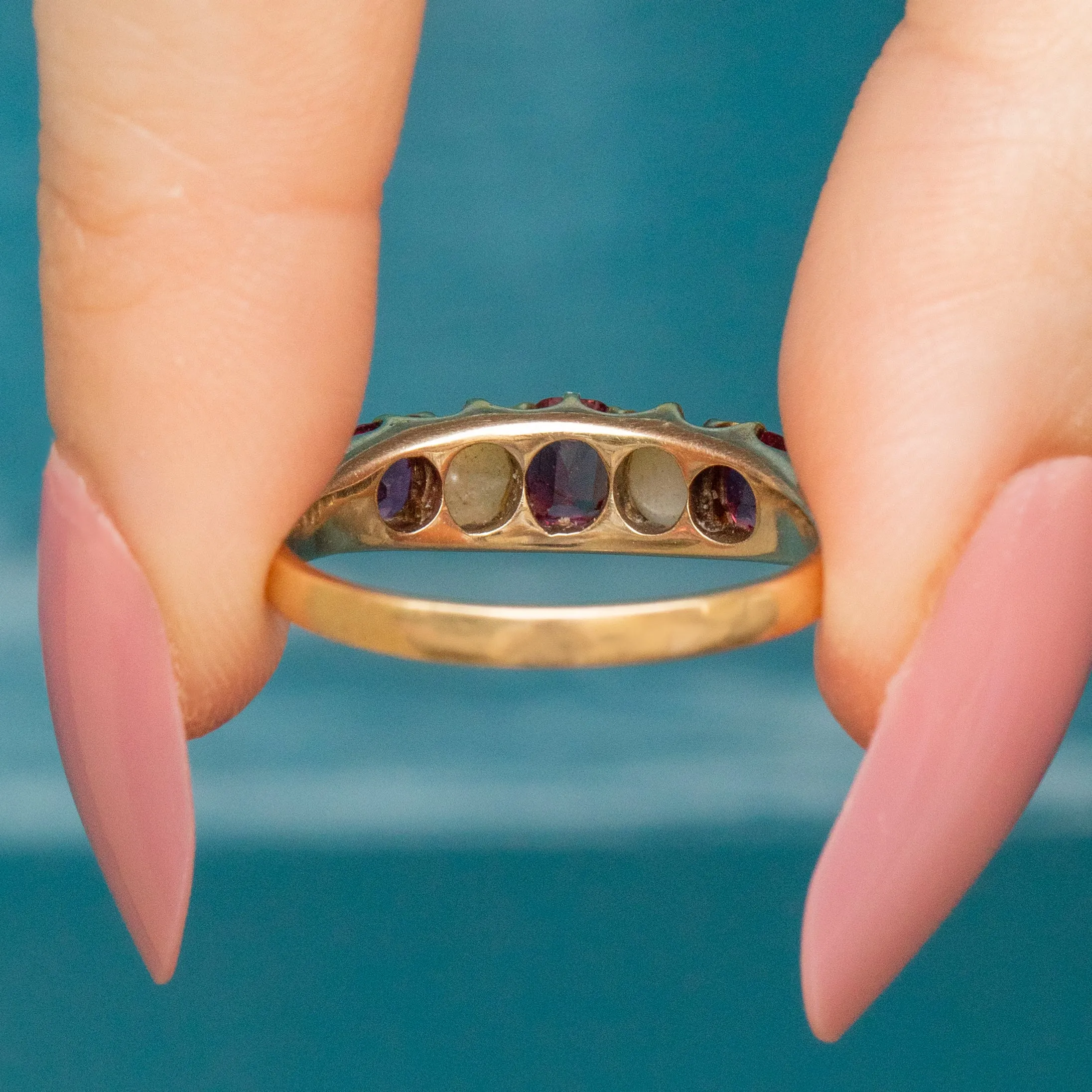 9ct Gold Ruby Pearl 5-Stone Ring