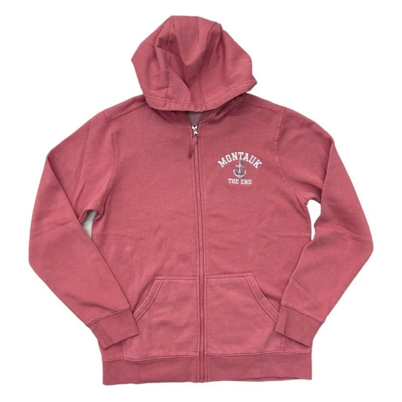 Adult Embroidered Charles River Montauk The End Anchor Logo Full Zip-Up Hooded Sweatshirt