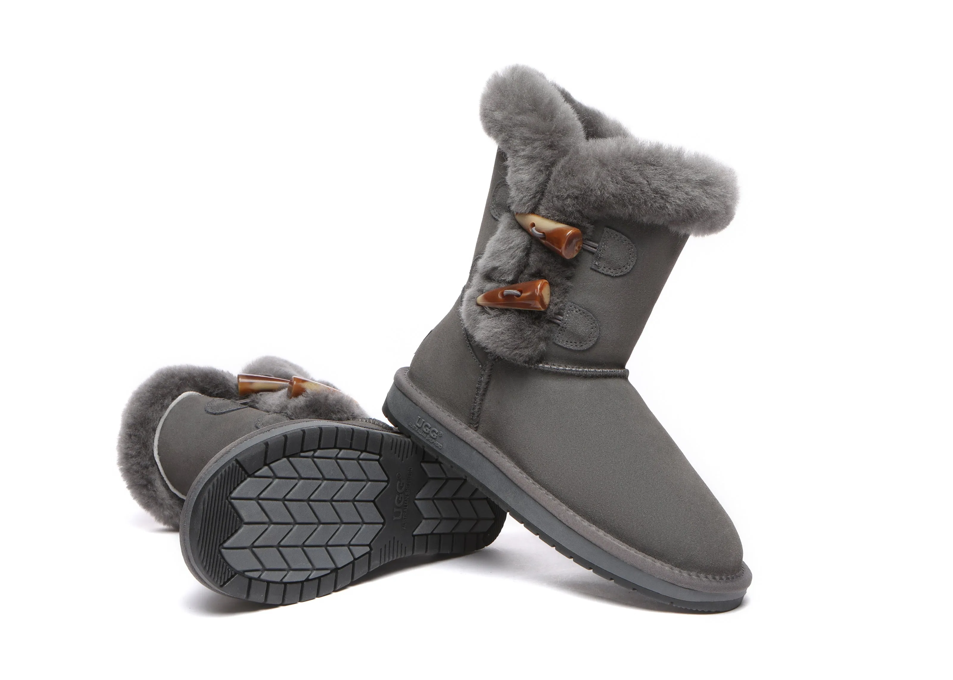 AUSTRALIAN SHEPHERD® UGG Boots Women Sheepskin Wool Horn Toggle Closure Short Talia