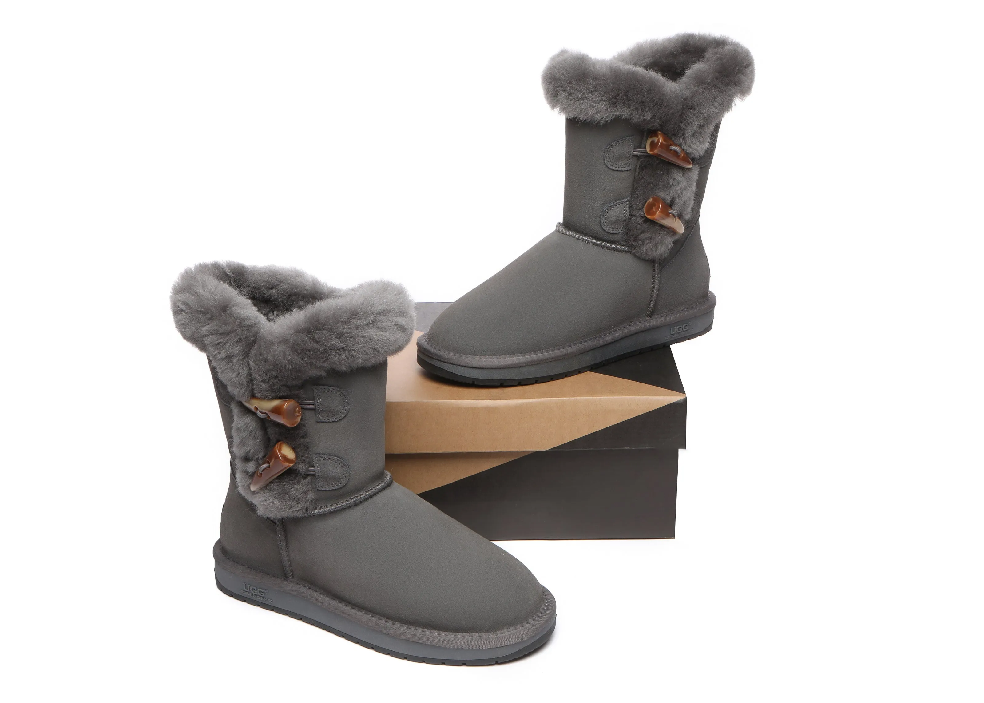 AUSTRALIAN SHEPHERD® UGG Boots Women Sheepskin Wool Horn Toggle Closure Short Talia