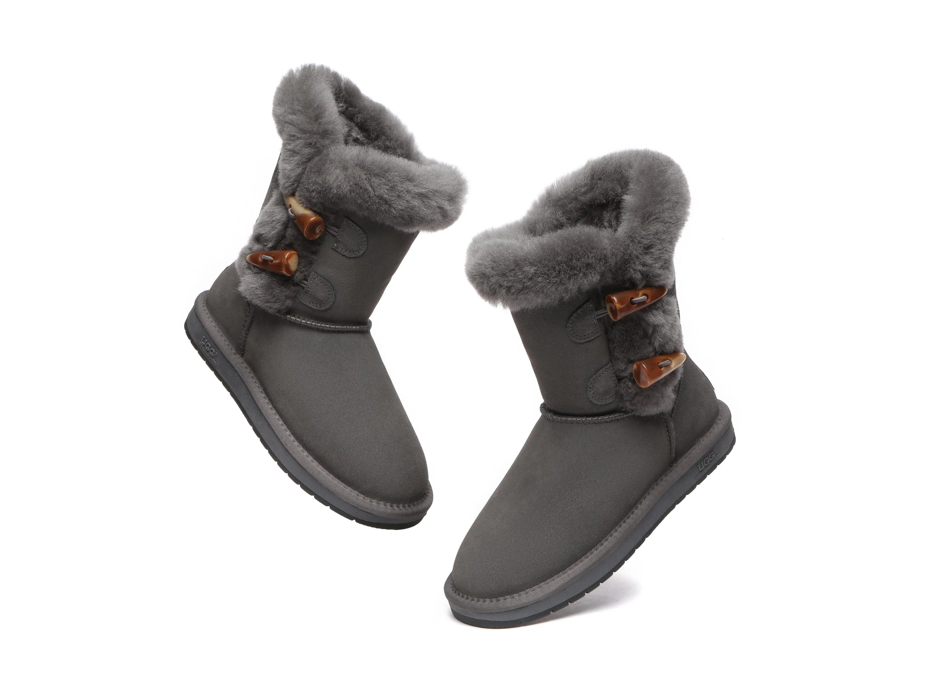 AUSTRALIAN SHEPHERD® UGG Boots Women Sheepskin Wool Horn Toggle Closure Short Talia