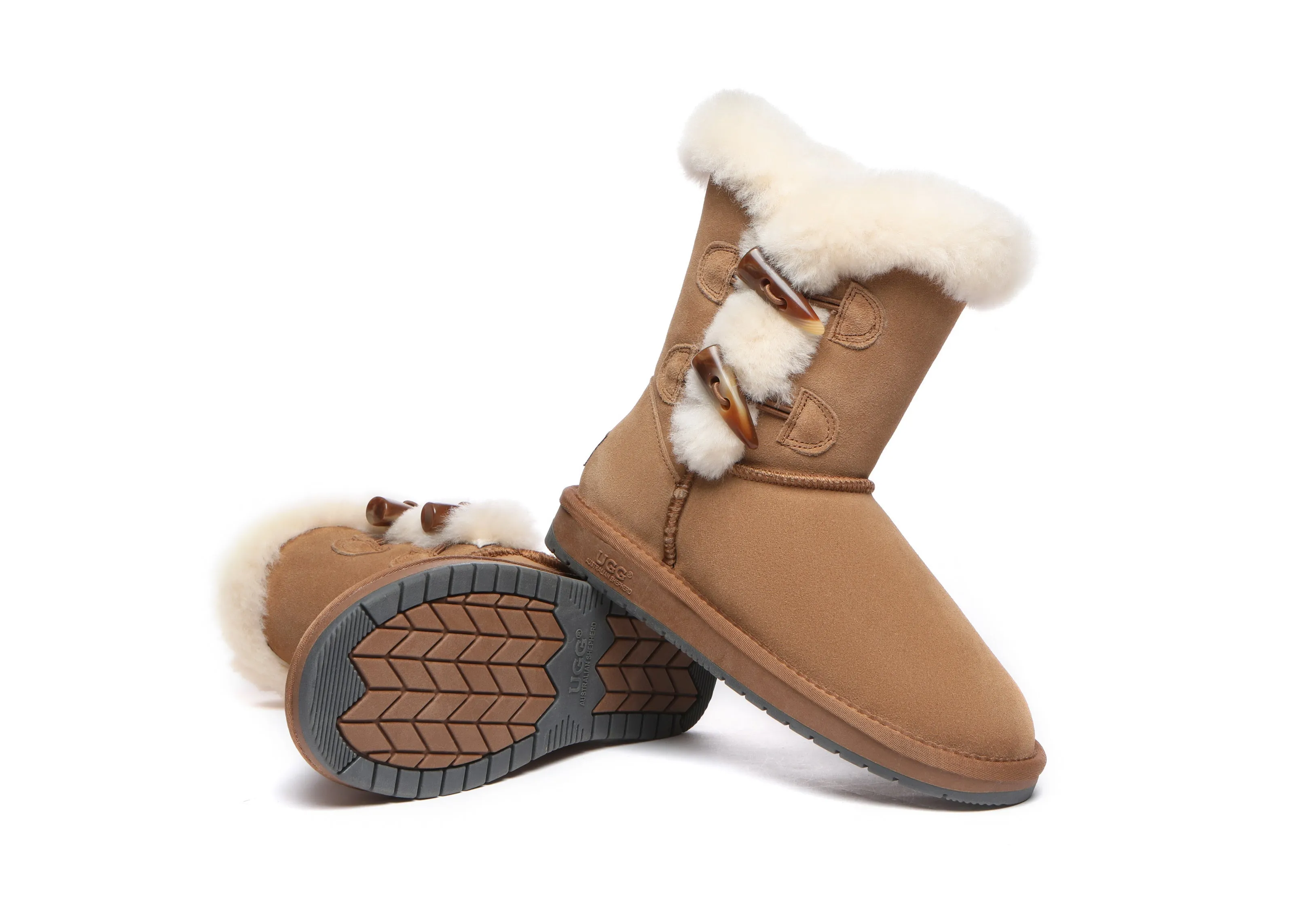 AUSTRALIAN SHEPHERD® UGG Boots Women Sheepskin Wool Horn Toggle Closure Short Talia