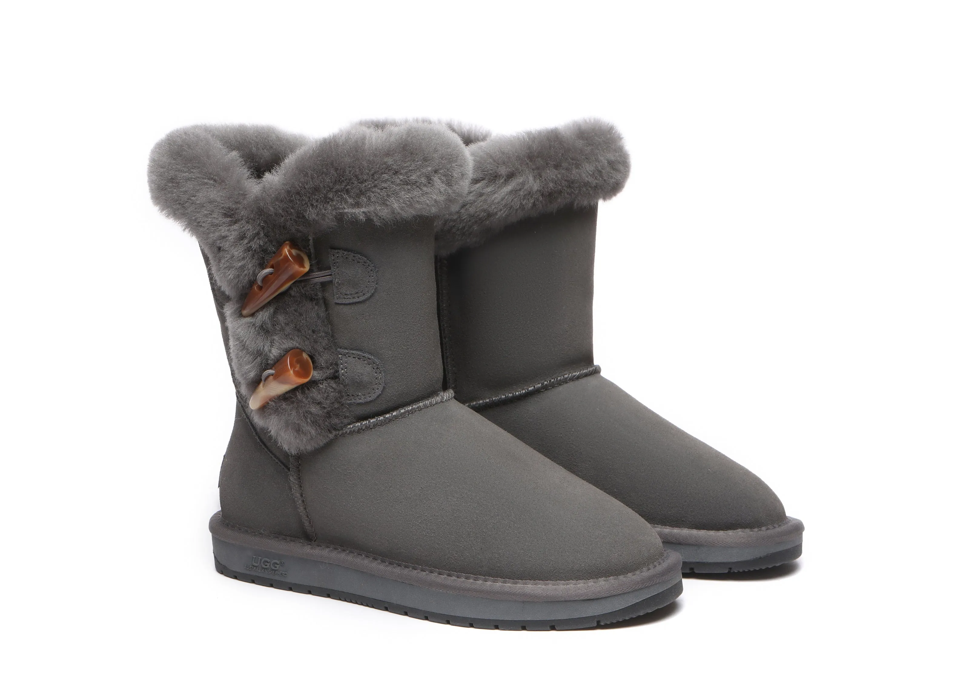 AUSTRALIAN SHEPHERD® UGG Boots Women Sheepskin Wool Horn Toggle Closure Short Talia