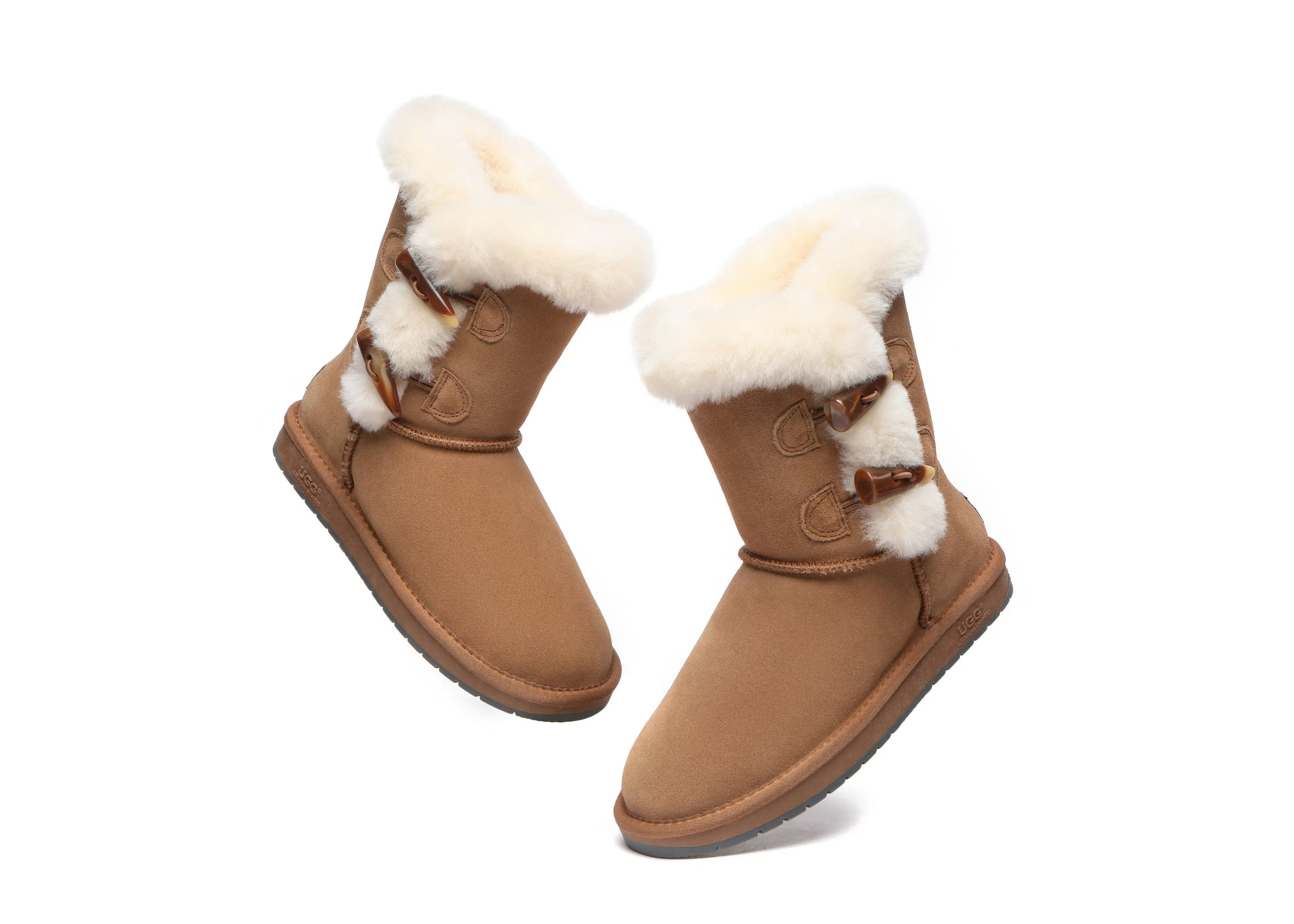 AUSTRALIAN SHEPHERD® UGG Boots Women Sheepskin Wool Horn Toggle Closure Short Talia