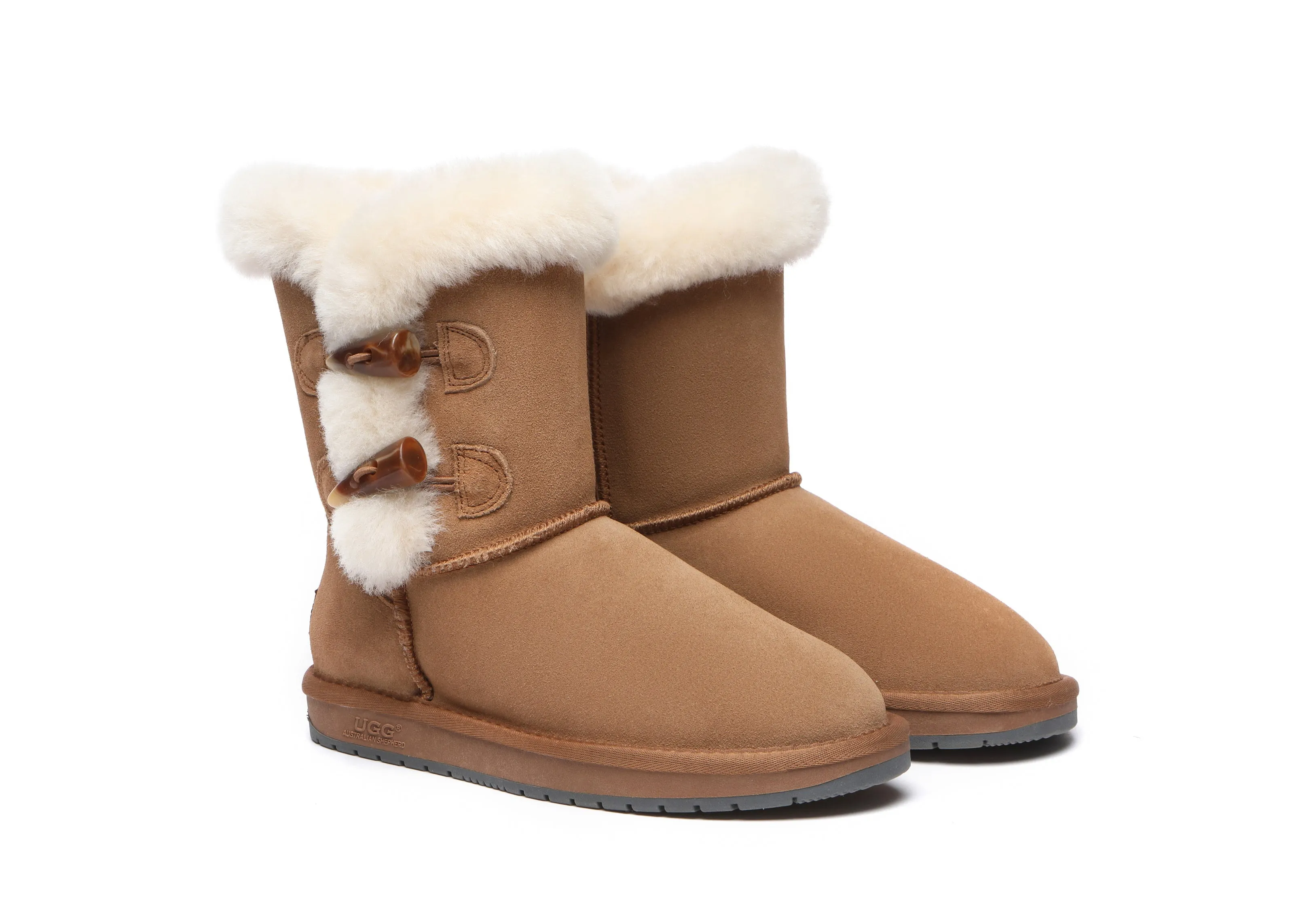 AUSTRALIAN SHEPHERD® UGG Boots Women Sheepskin Wool Horn Toggle Closure Short Talia