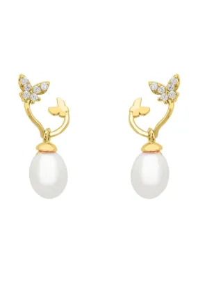 Butterflies Pearl Earrings Gold