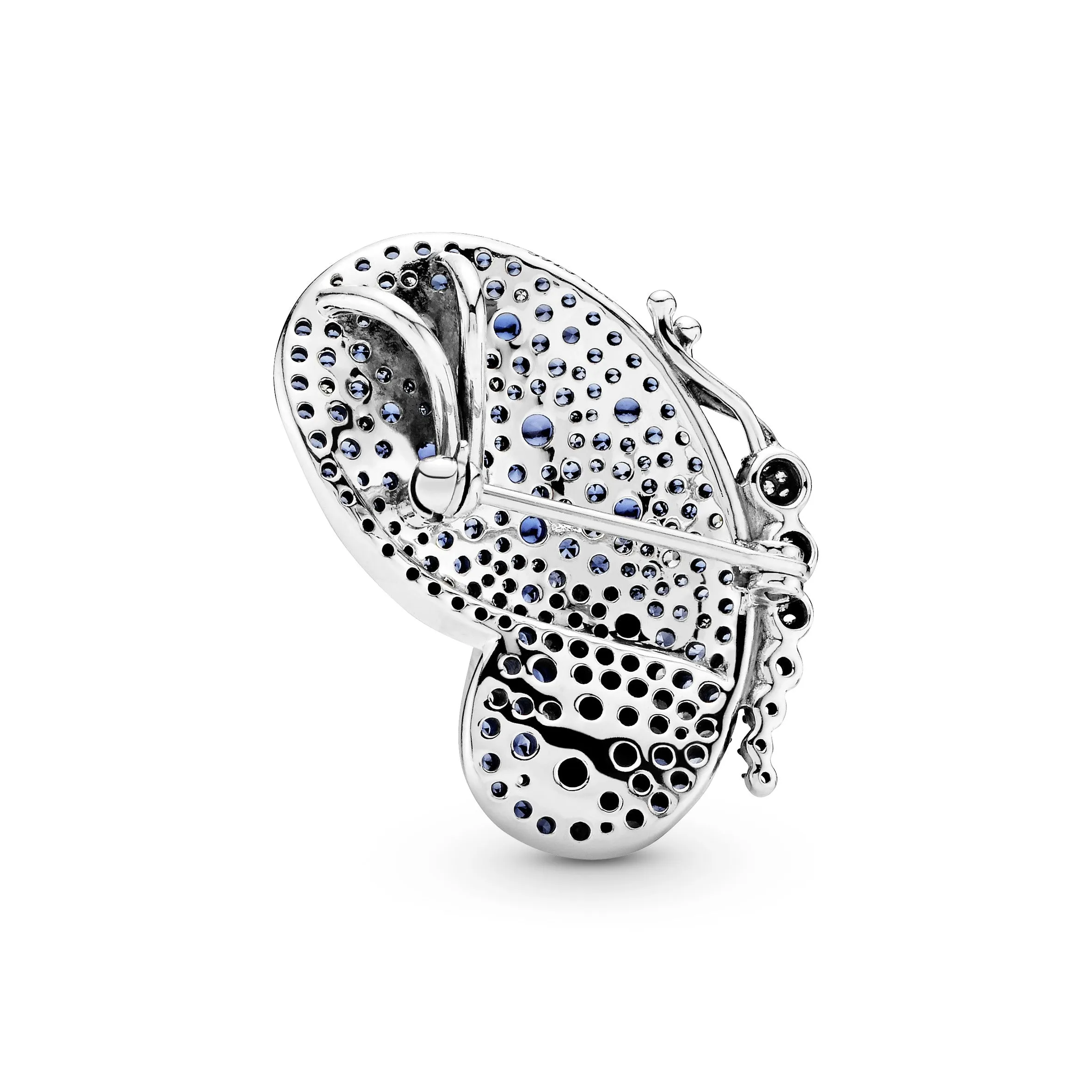 Butterfly silver brooch with royal blue crystal and clear cubic zirconia