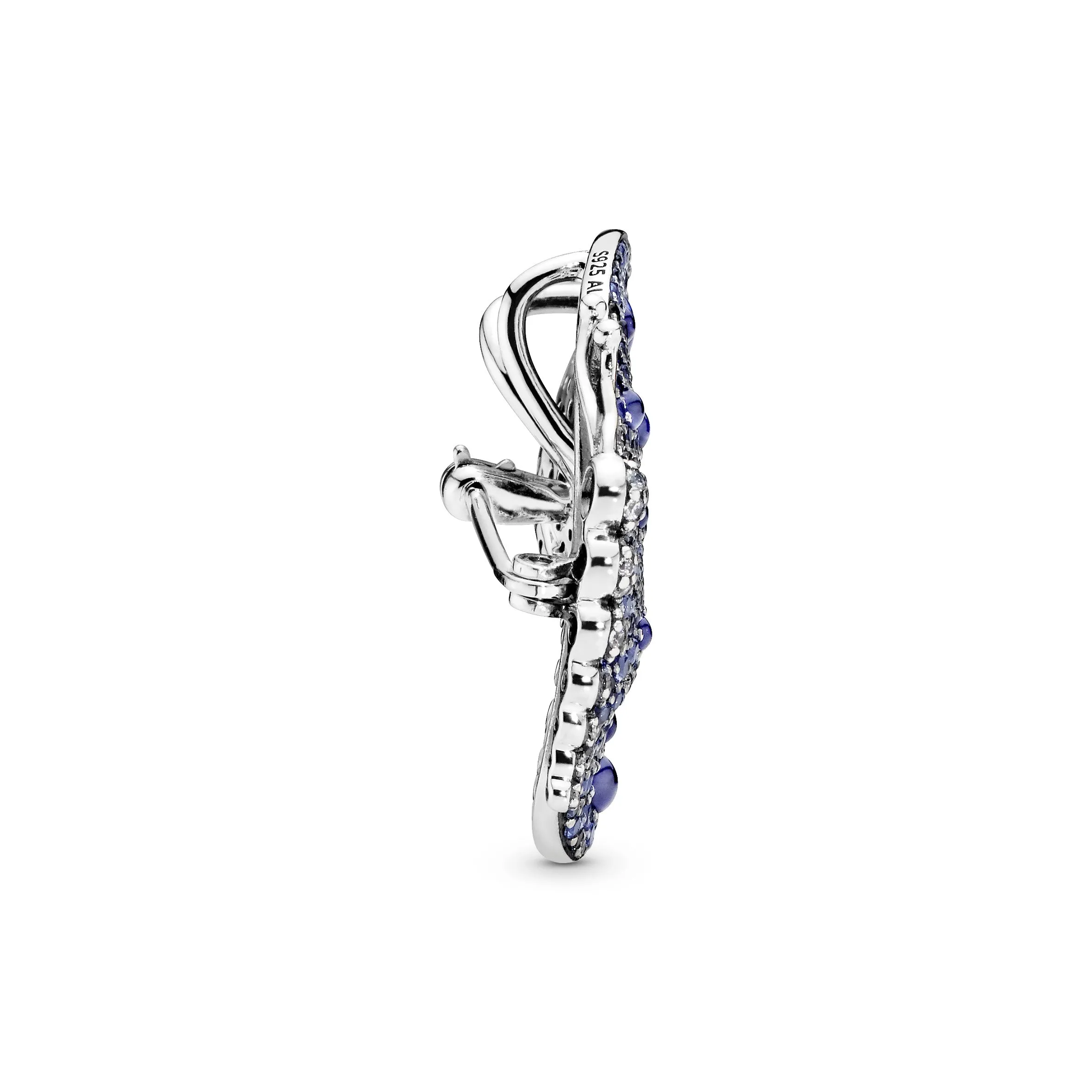 Butterfly silver brooch with royal blue crystal and clear cubic zirconia