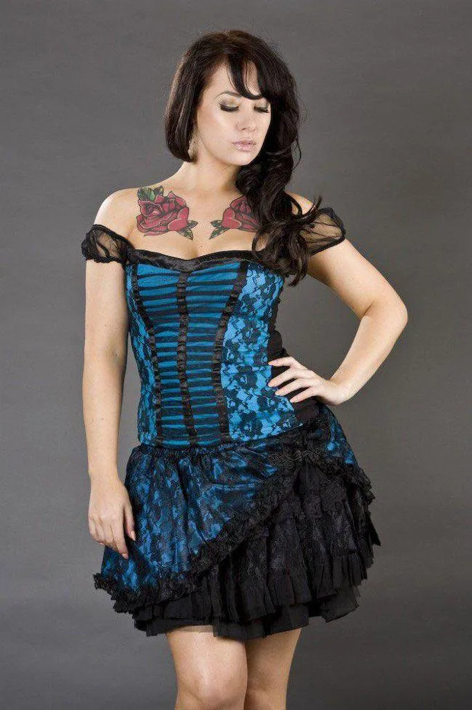 Candy Mini Flare Skirt In Satin And Black Lace Overlay