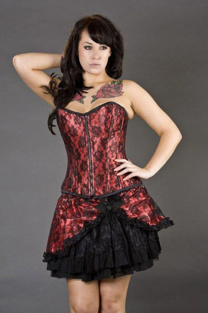 Candy Mini Flare Skirt In Satin And Black Lace Overlay