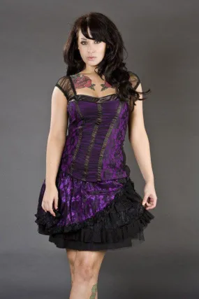 Candy Mini Flare Skirt In Satin And Black Lace Overlay