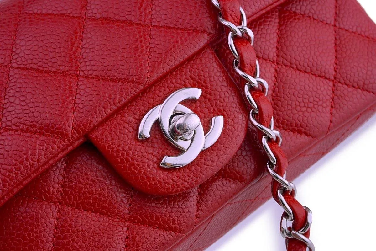 Chanel 14C Red Caviar Classic Quilted Rectangular Mini 2.55 Flap Bag SHW
