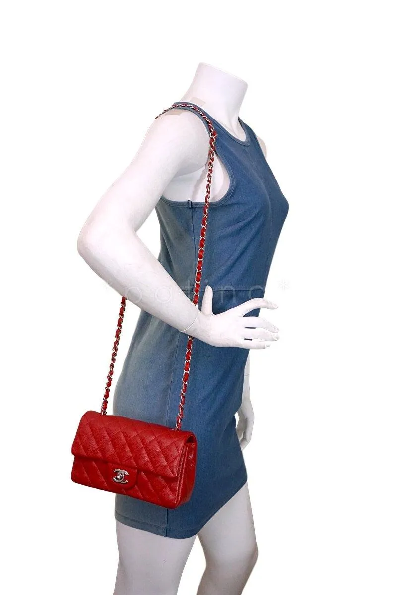Chanel 14C Red Caviar Classic Quilted Rectangular Mini 2.55 Flap Bag SHW