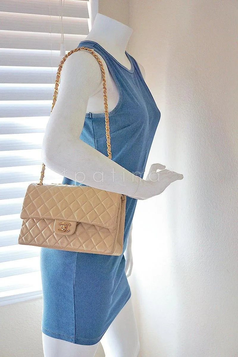 Chanel Beige Lambskin Medium-Large Classic 2.55 Double Flap Bag
