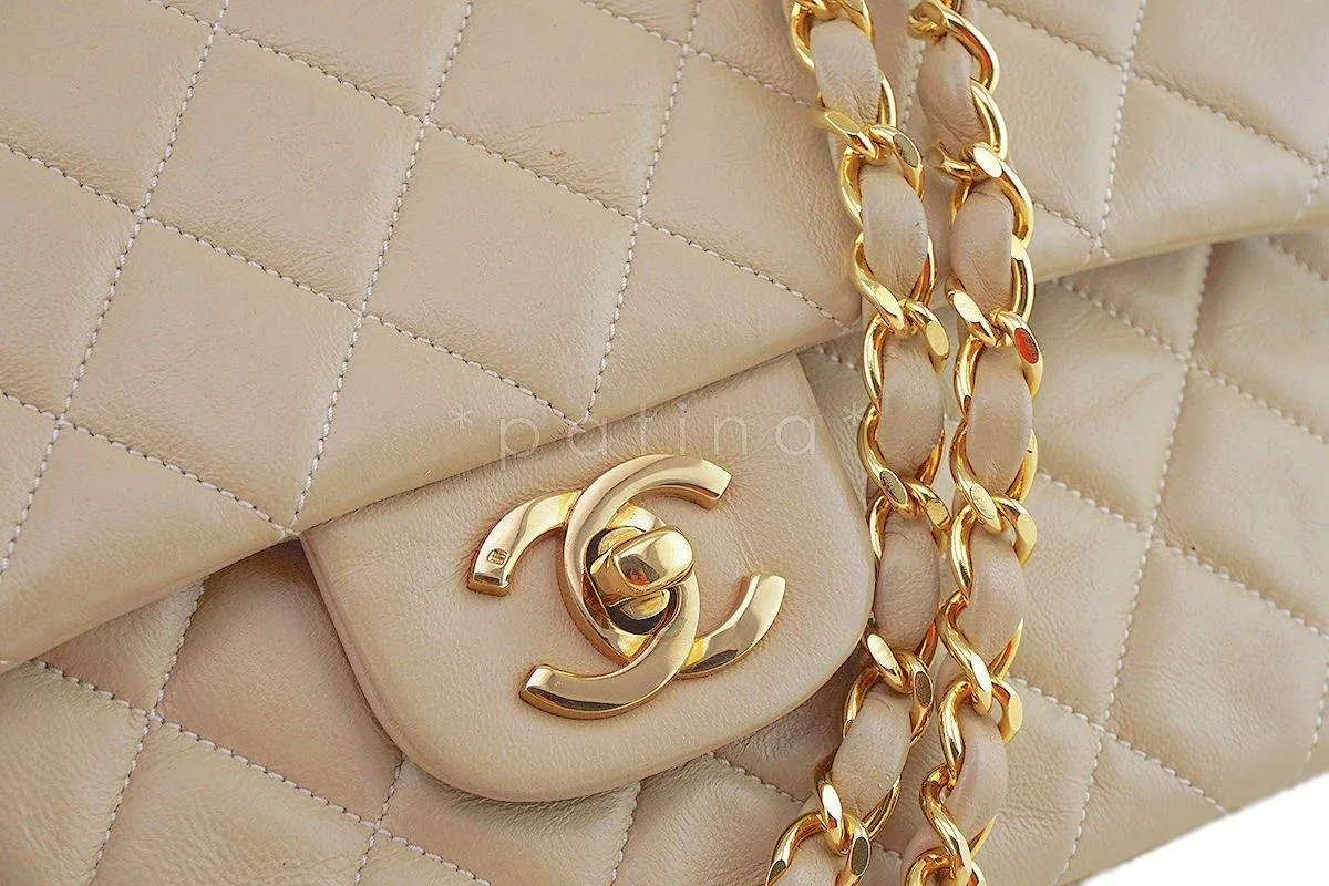 Chanel Beige Lambskin Medium-Large Classic 2.55 Double Flap Bag