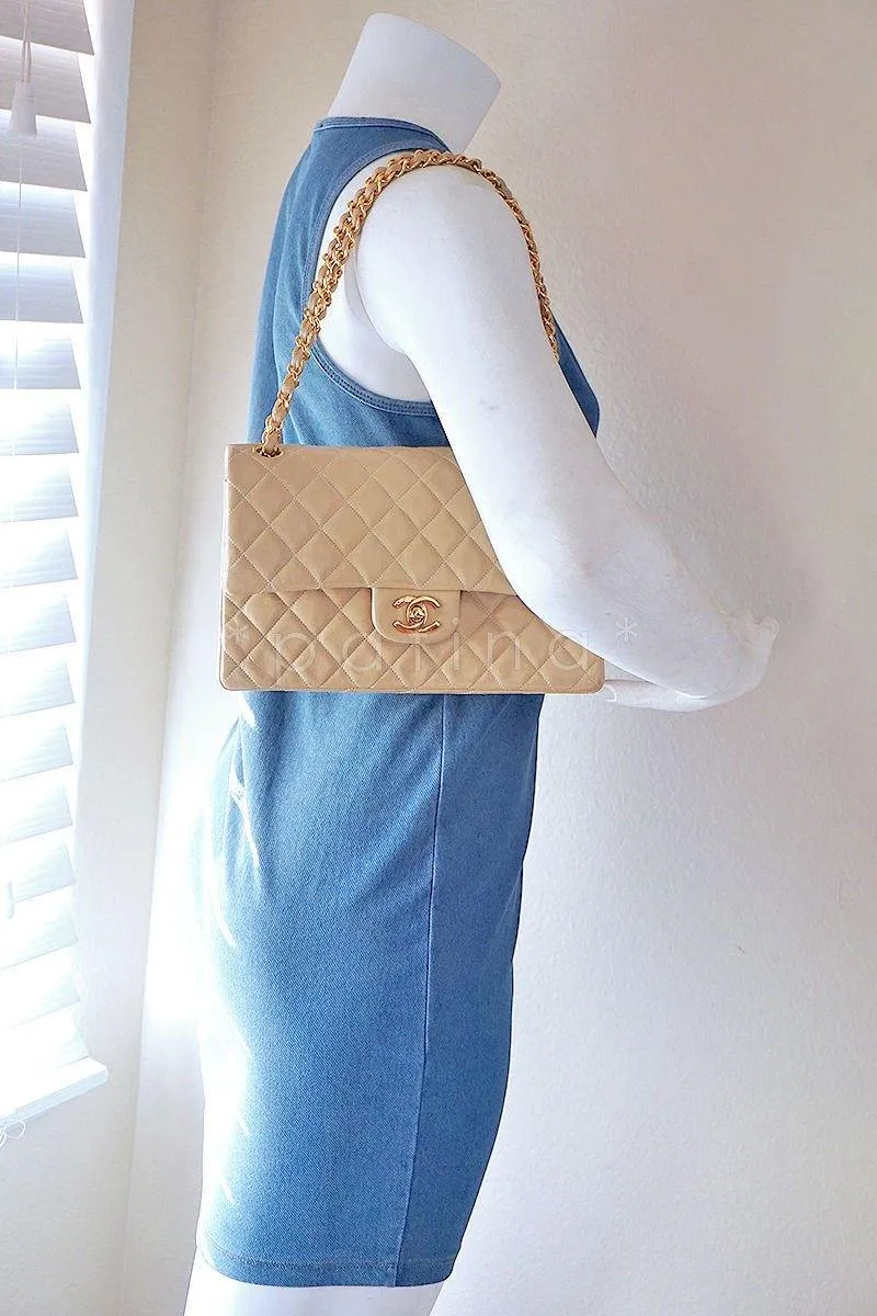 Chanel Beige Lambskin Medium-Large Classic 2.55 Double Flap Bag