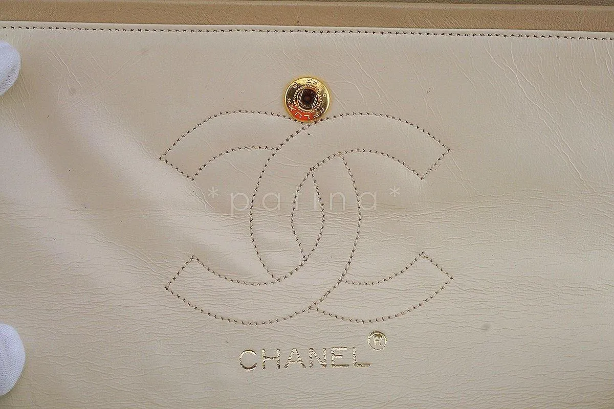 Chanel Beige Lambskin Medium-Large Classic 2.55 Double Flap Bag