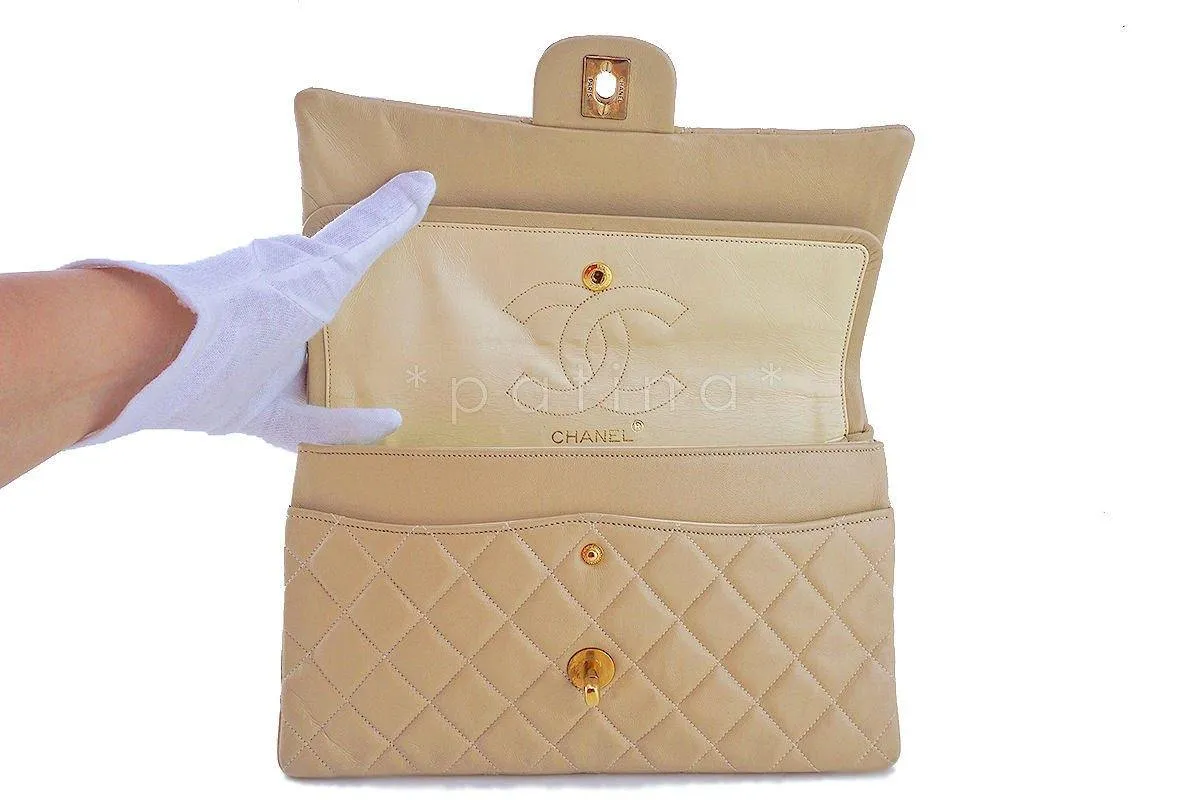 Chanel Beige Lambskin Medium-Large Classic 2.55 Double Flap Bag