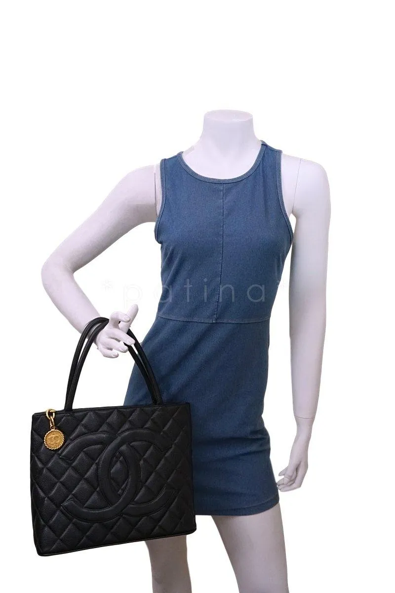 Chanel Black Caviar Classic Quilted Medallion Shopper Tote Bag GHW