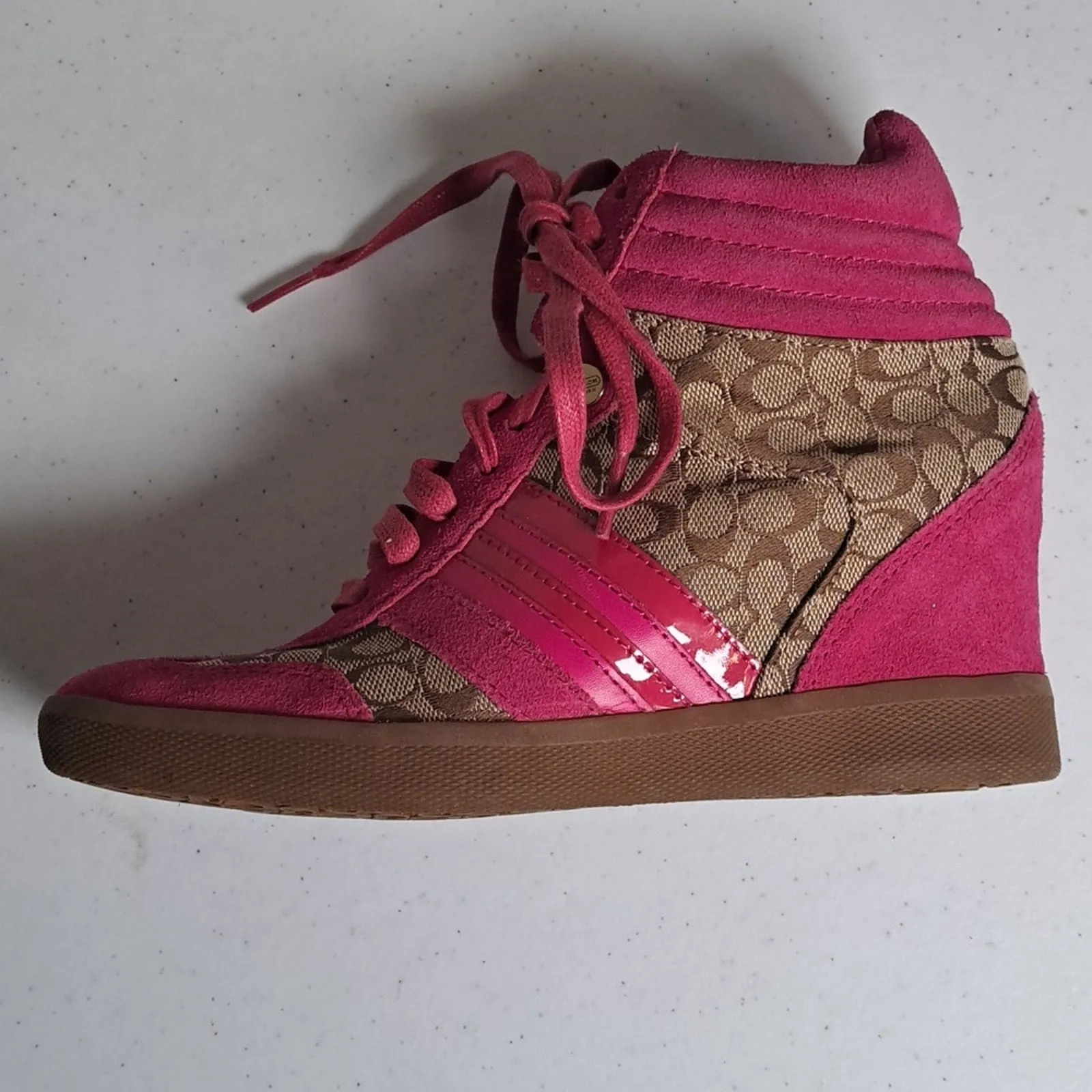 Coach Alara High Top Wedge Sneakers in Hot Pink