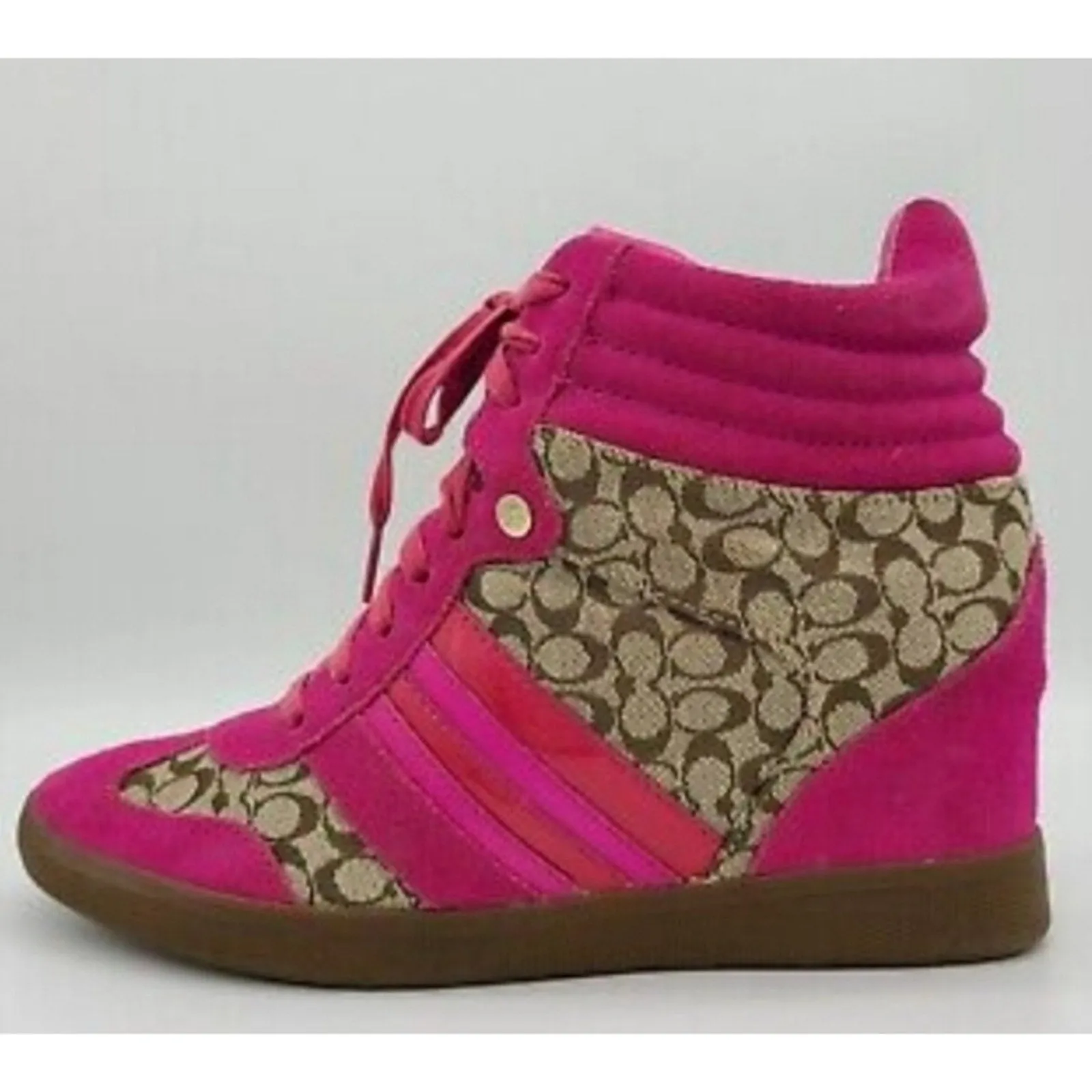 Coach Alara High Top Wedge Sneakers in Hot Pink