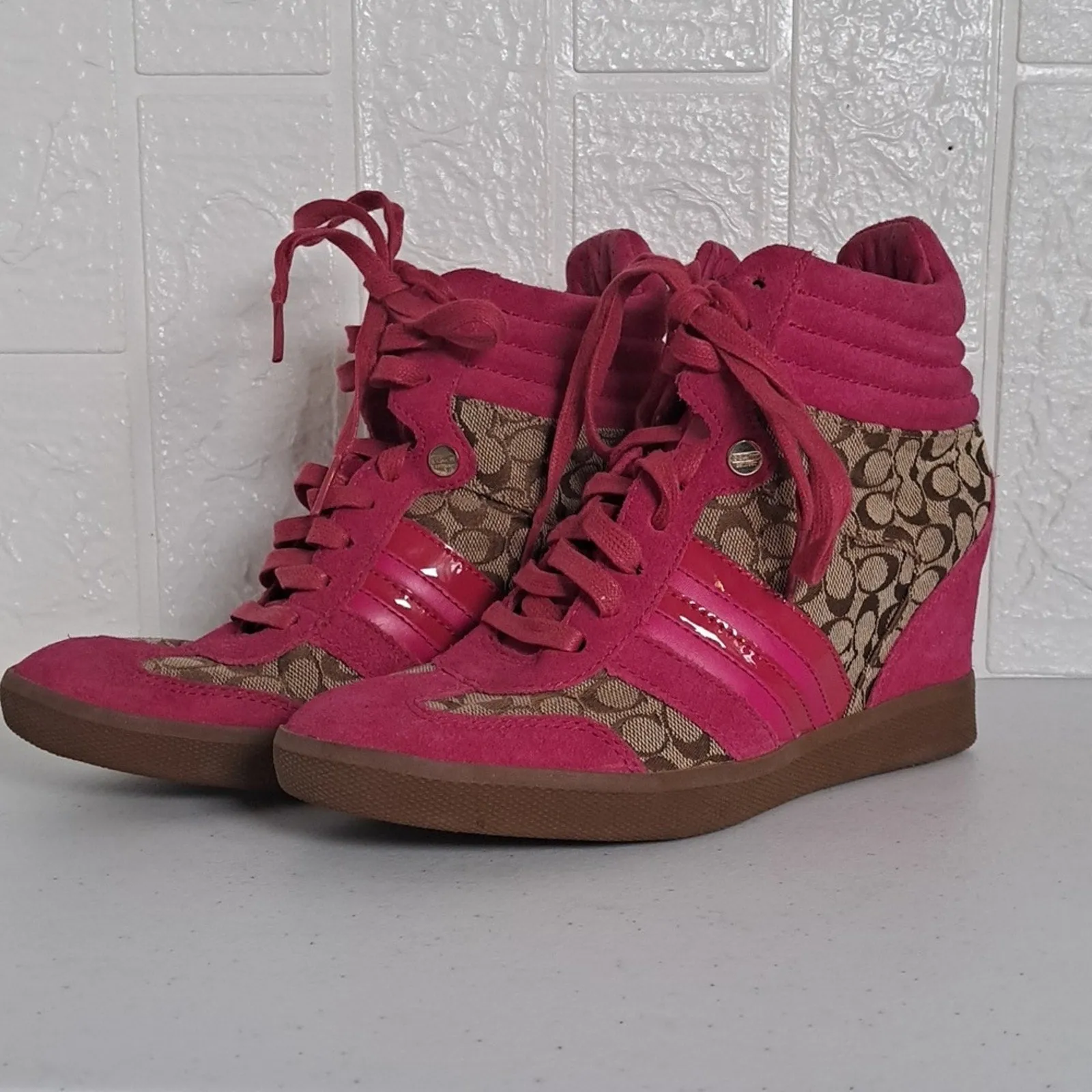 Coach Alara High Top Wedge Sneakers in Hot Pink