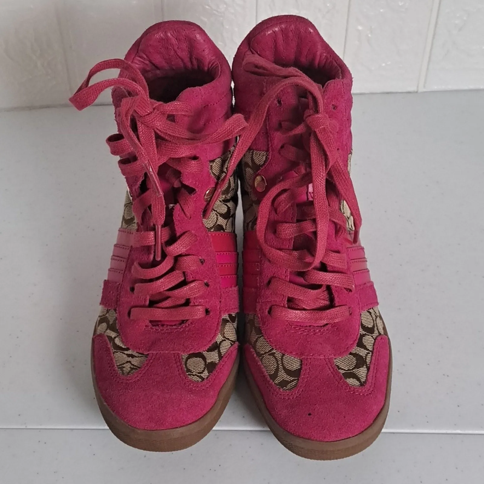Coach Alara High Top Wedge Sneakers in Hot Pink