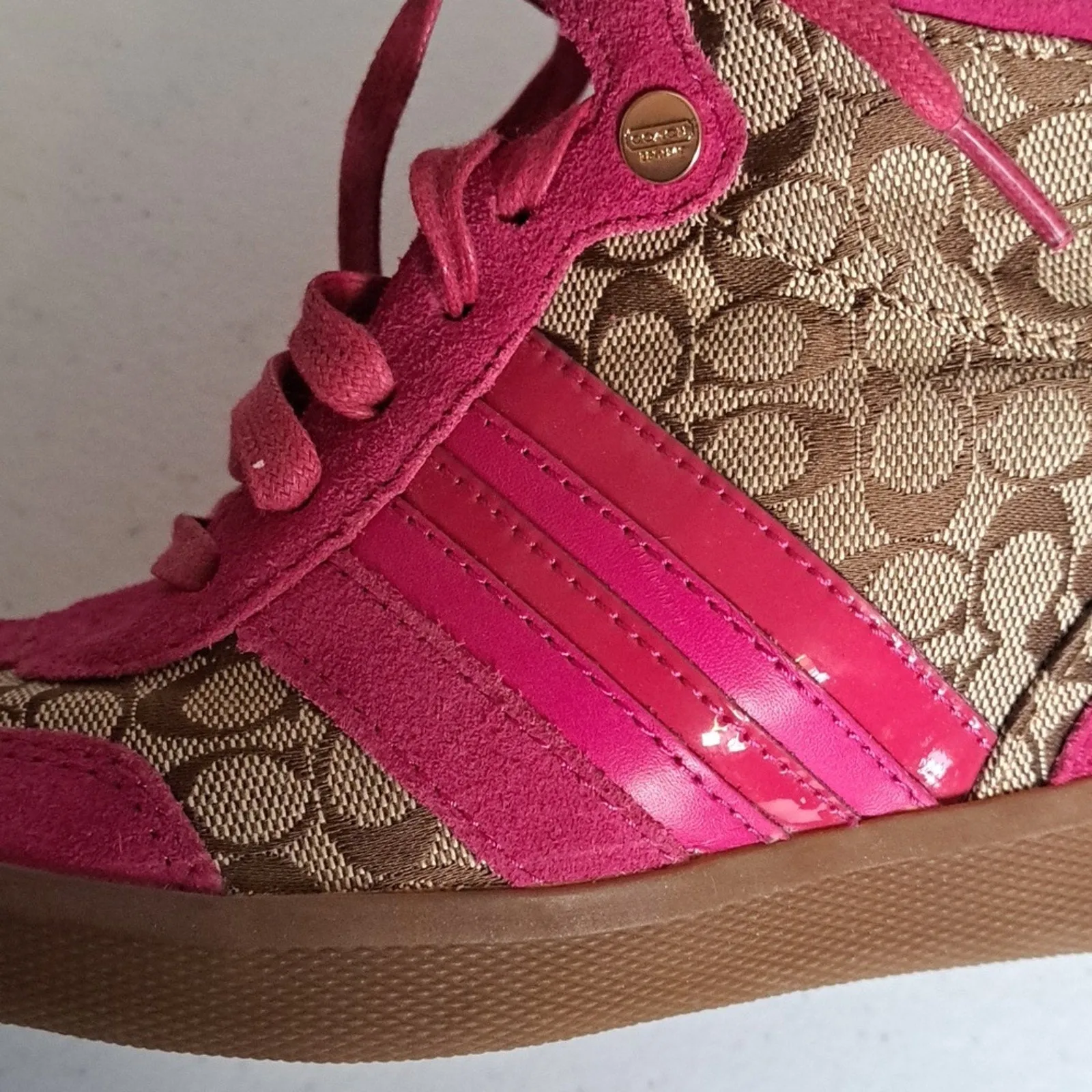 Coach Alara High Top Wedge Sneakers in Hot Pink