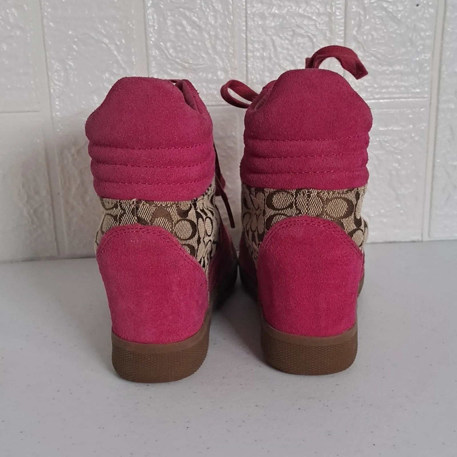 Coach Alara High Top Wedge Sneakers in Hot Pink