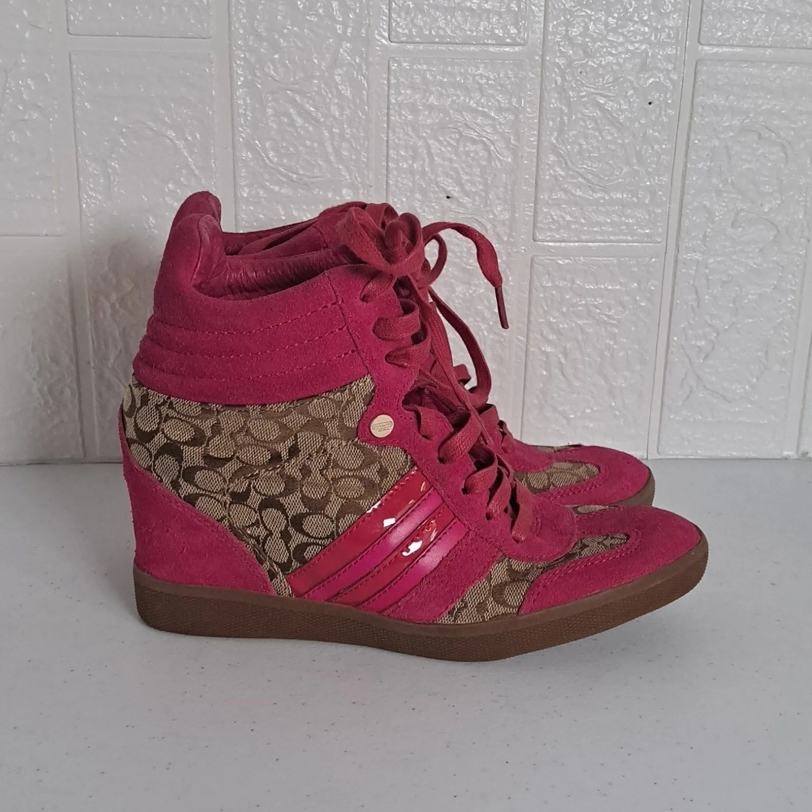 Coach Alara High Top Wedge Sneakers in Hot Pink