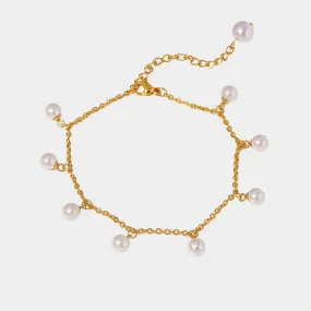 Cute Two Tone 18K Gold Plated Imitation Pearl Station Cable Chain Anklet