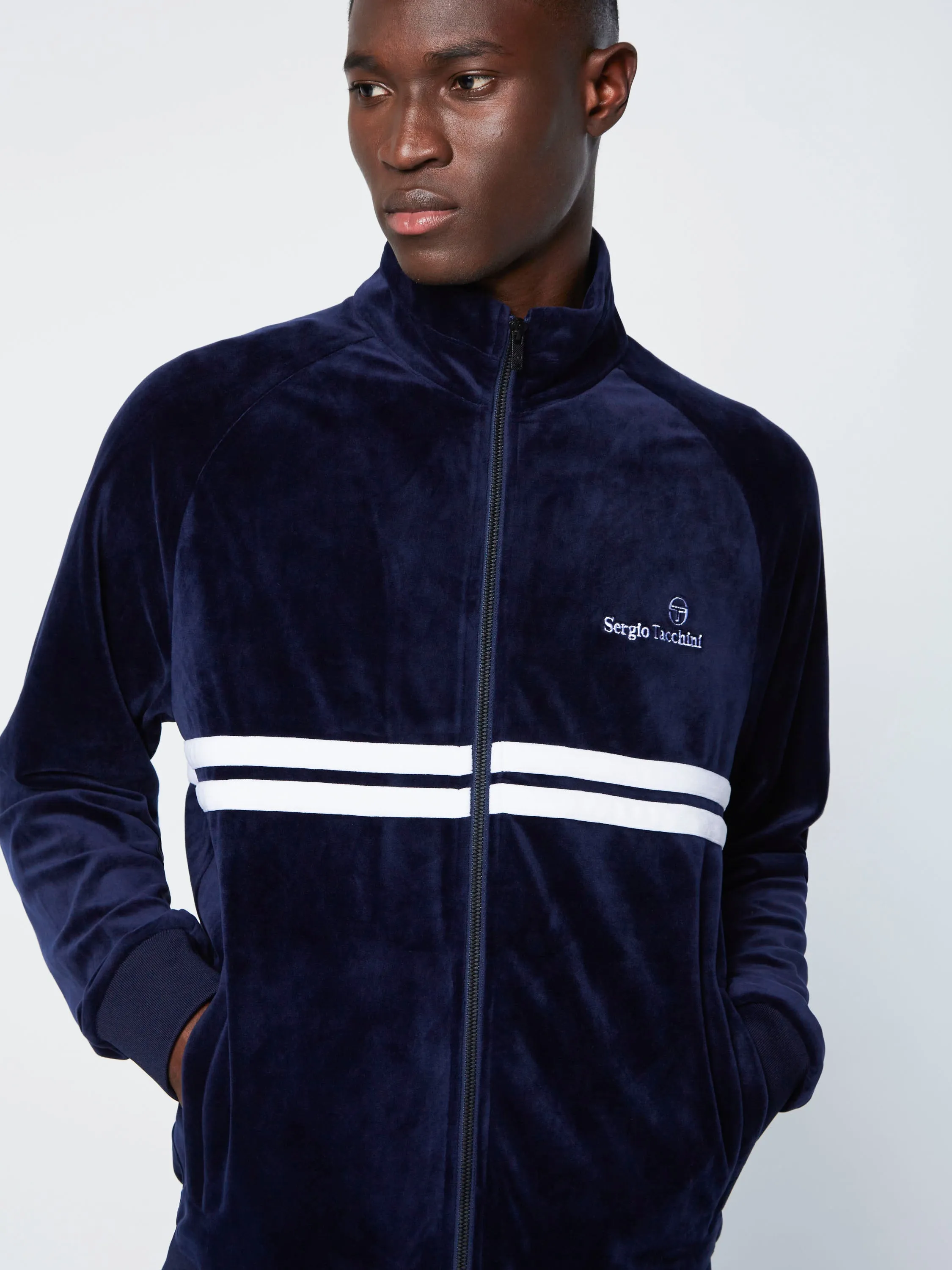 Dallas Velour Track Jacket-Maritime Blue