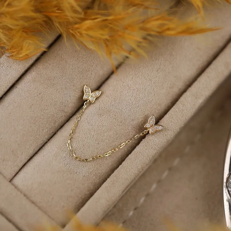 Diamond Butterfly Chain Studs, Phoebe