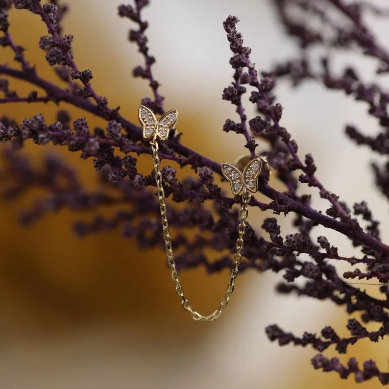Diamond Butterfly Chain Studs, Phoebe
