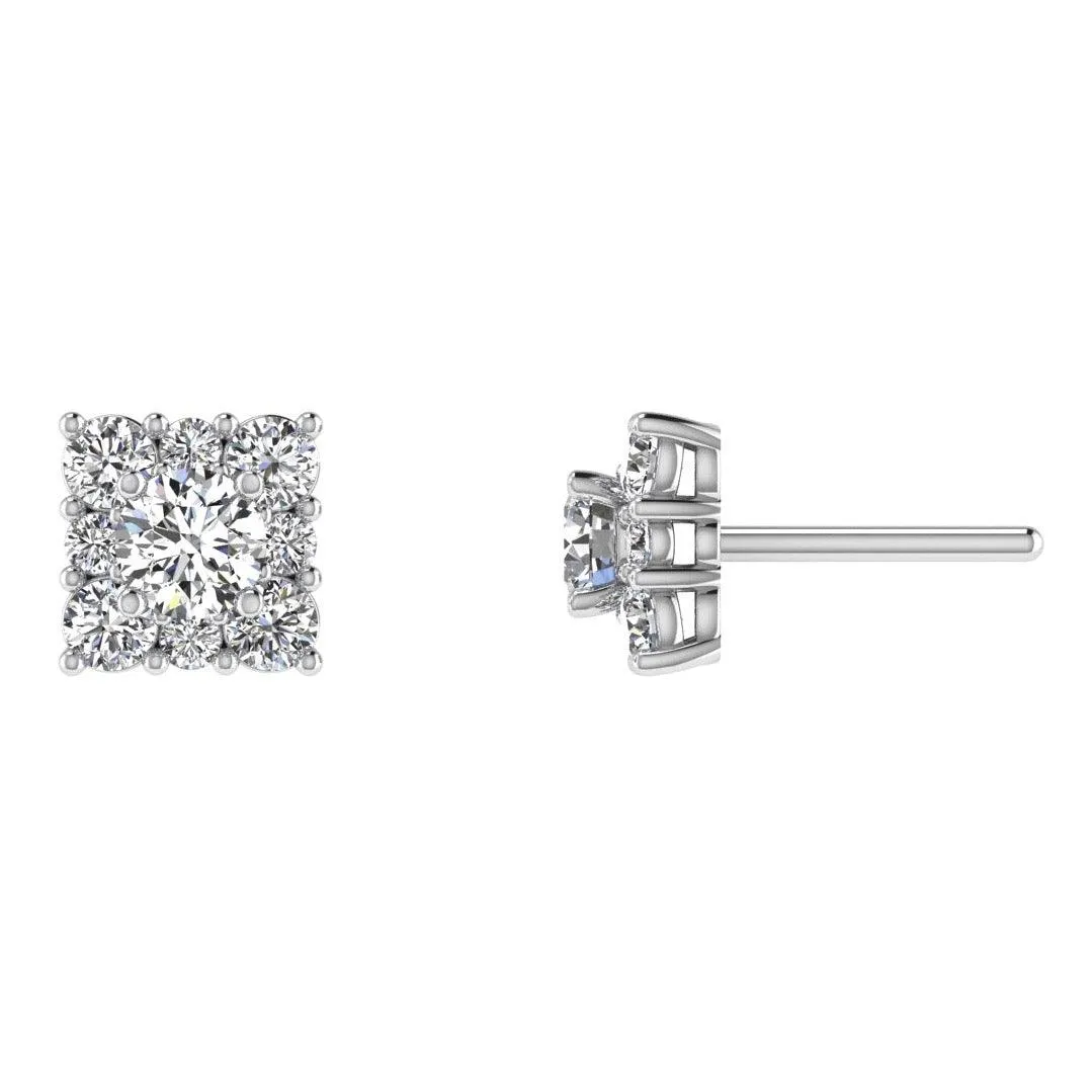 Diamond Square Stud Earrings 14K Gold