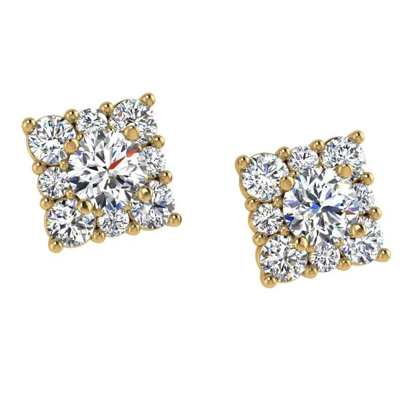 Diamond Square Stud Earrings 14K Gold