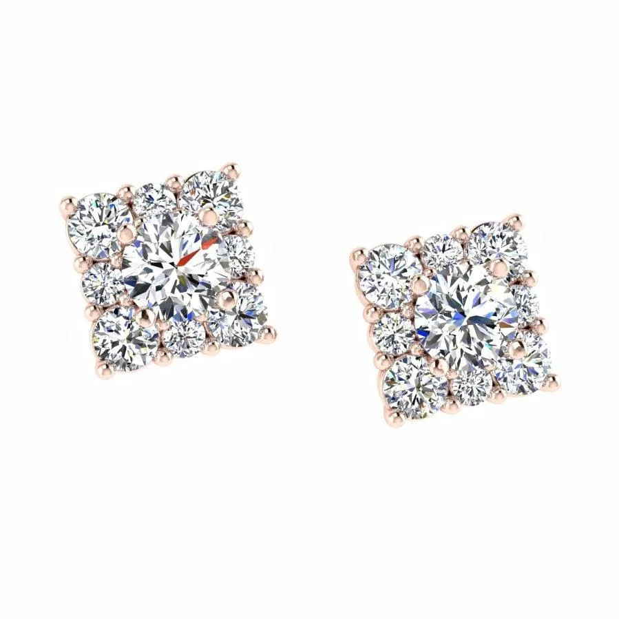Diamond Square Stud Earrings 14K Gold