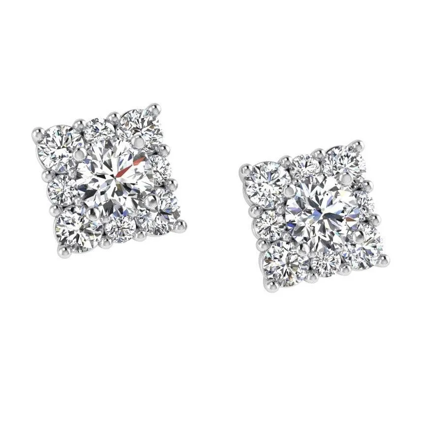 Diamond Square Stud Earrings 14K Gold