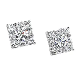 Diamond Square Stud Earrings 14K Gold