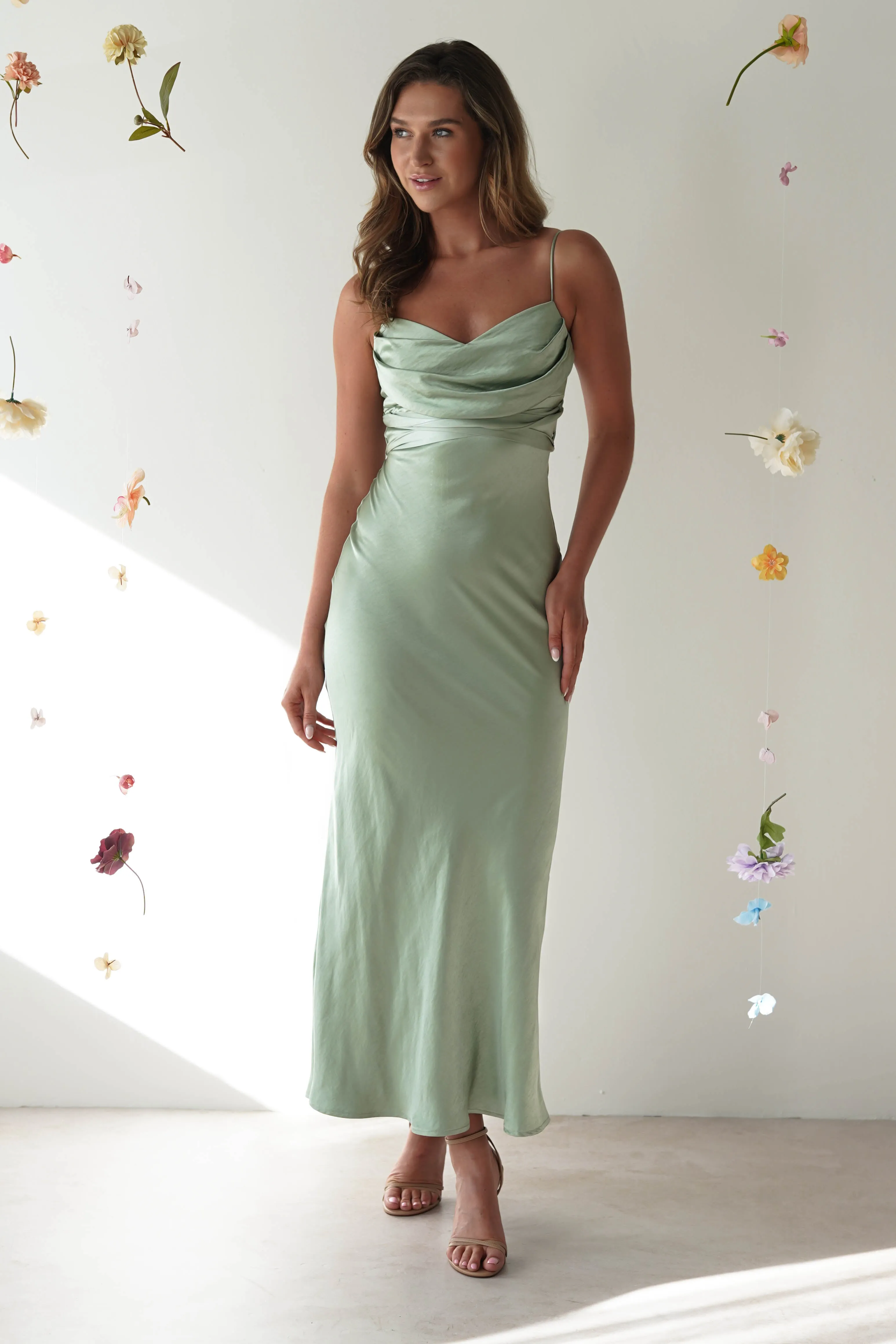 Everleigh Soft Satin Midi Dress | Sage