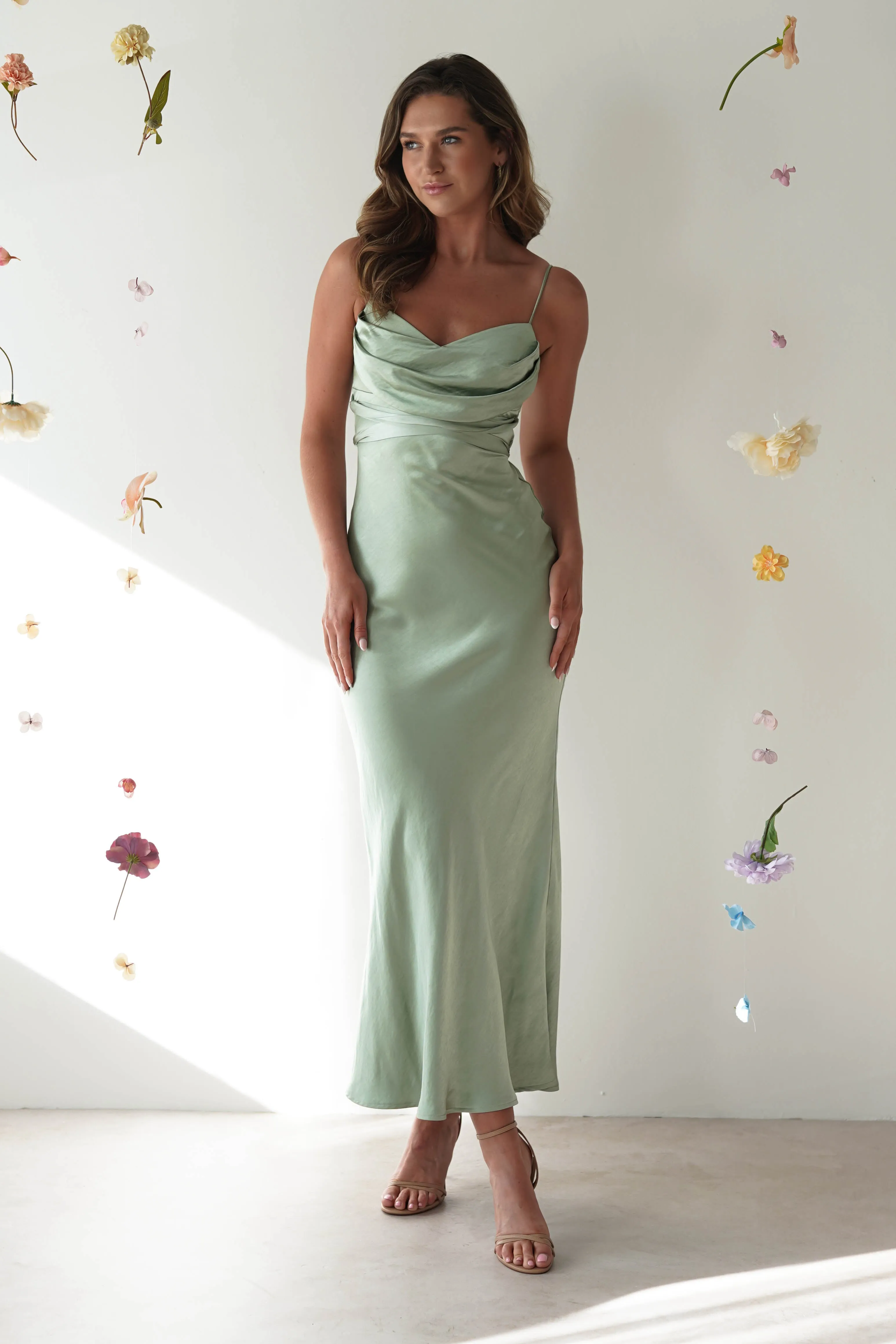 Everleigh Soft Satin Midi Dress | Sage