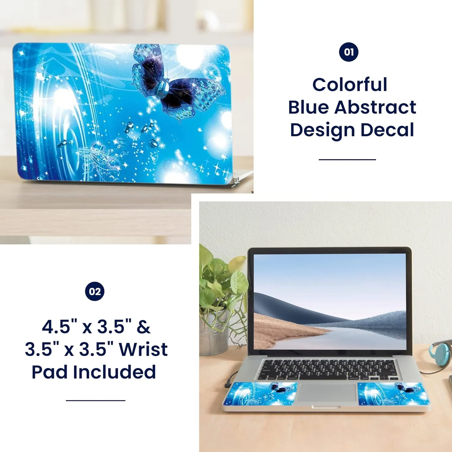 Laptop Notebook Skin Decal with 2 Matching Wrist Pads - Sparkling Blue Butterfly