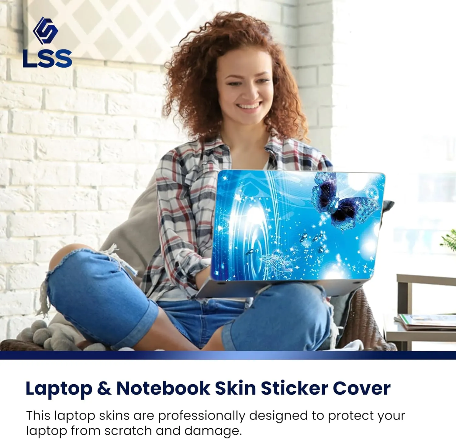 Laptop Notebook Skin Decal with 2 Matching Wrist Pads - Sparkling Blue Butterfly