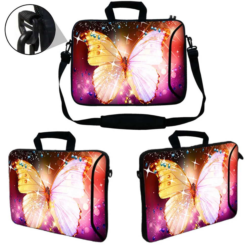 Laptop Sleeve Carrying Case w/ Removable Shoulder Strap & Skin & Mouse Pad – Sparkling Butterfly