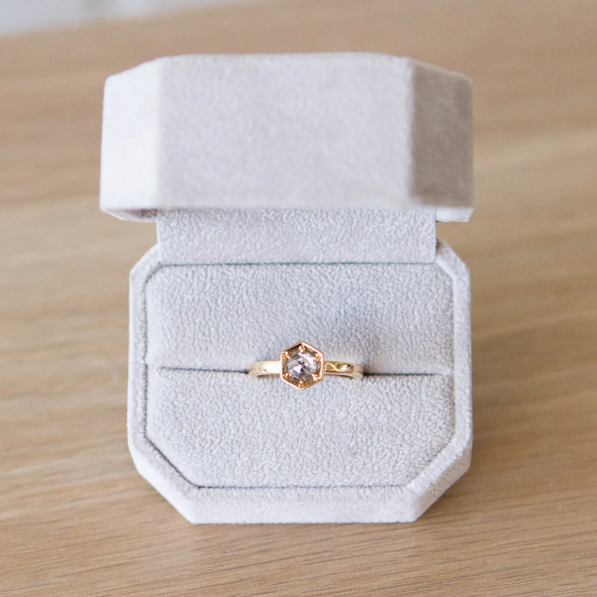 Lofted Issa Ring with Salt and Pepper Rose Cut Diamond