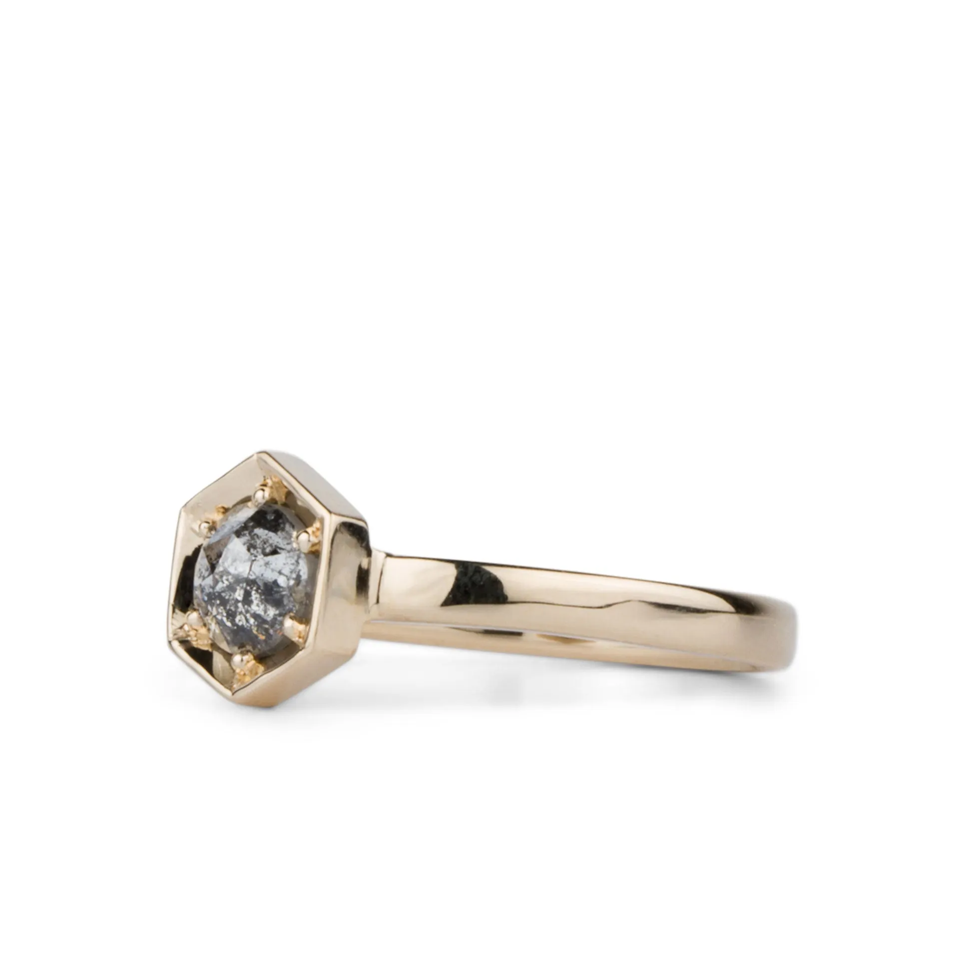 Lofted Issa Ring with Salt and Pepper Rose Cut Diamond